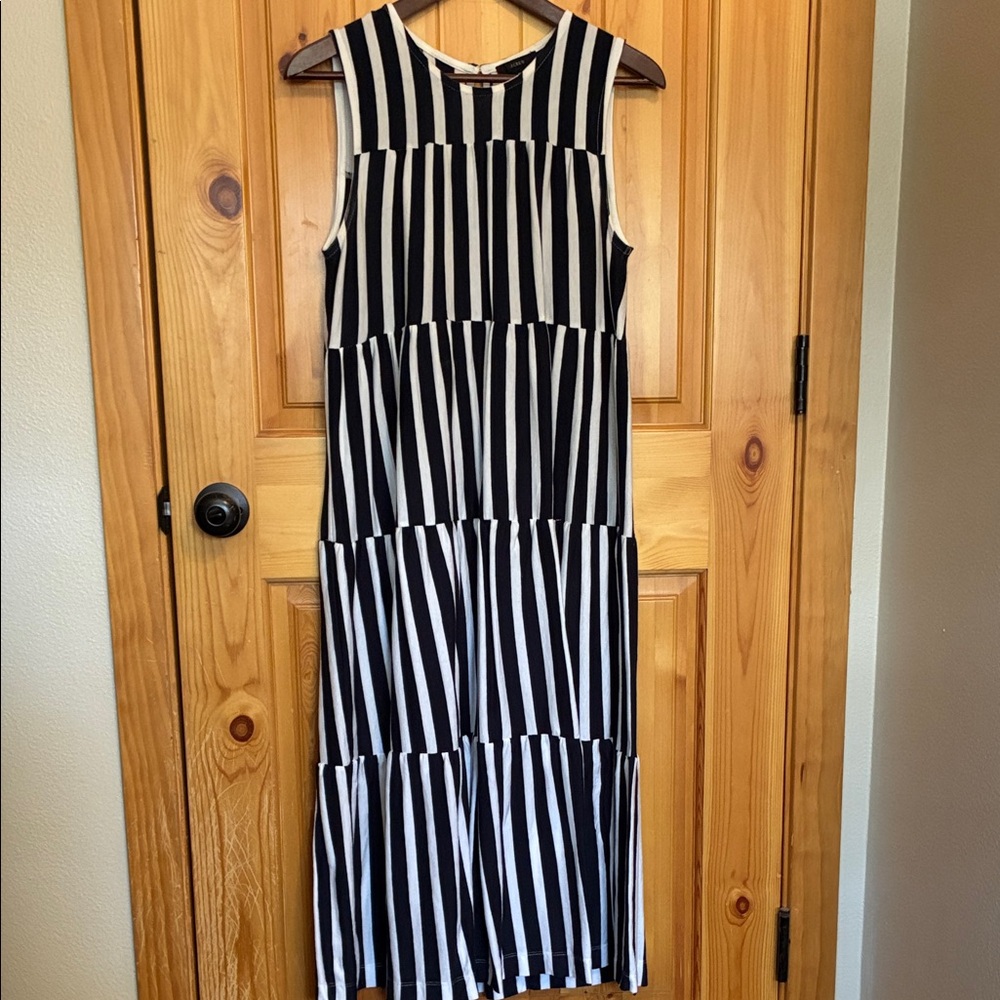 Navy and White Striped Sleeveless Dress